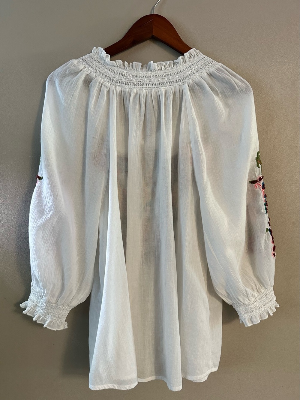 Sundance White Embroidered Peasant Blouse with Multicolor Floral Detail - Picture 10 of 10